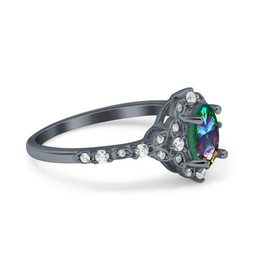 Oval Engagement Ring Accent Vintage Black Tone, Simulated Rainbow CZ 925 Sterling Silver